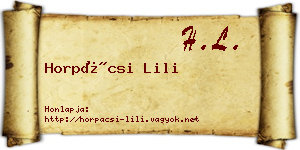 Horpácsi Lili névjegykártya